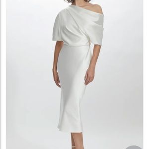 Amsale Little White Dress One-Shoulder Satin Draped Bodice Gown Ivory Size 0